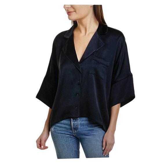 NWT Joie Desmonda Midnight Blue Oversized Satin Button Down Shirt Size S… - Picture 1 of 15